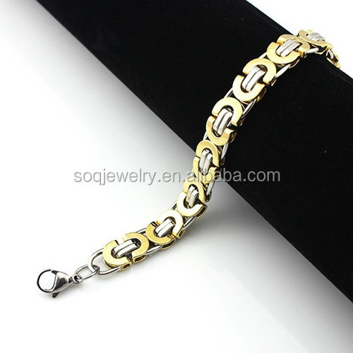 2023 Jewelry Sets Stainless Steel Two Tone Flat Byzantine Chain Necklace + 18k Gold Silver Cuff Bracelet