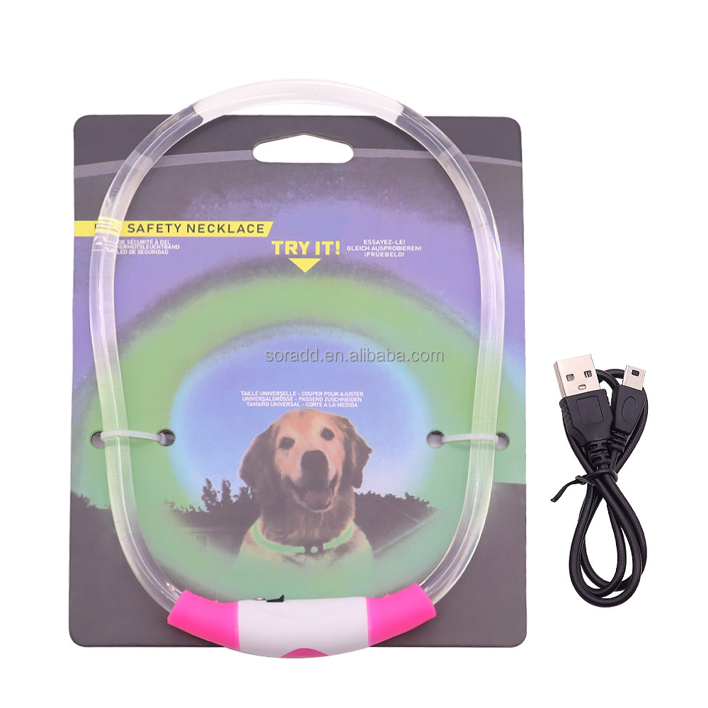 Factory Price Replaceable Battery USB LED Glowing Pet Dog Safety Necklace Light Up Glow Collar for Night Walking