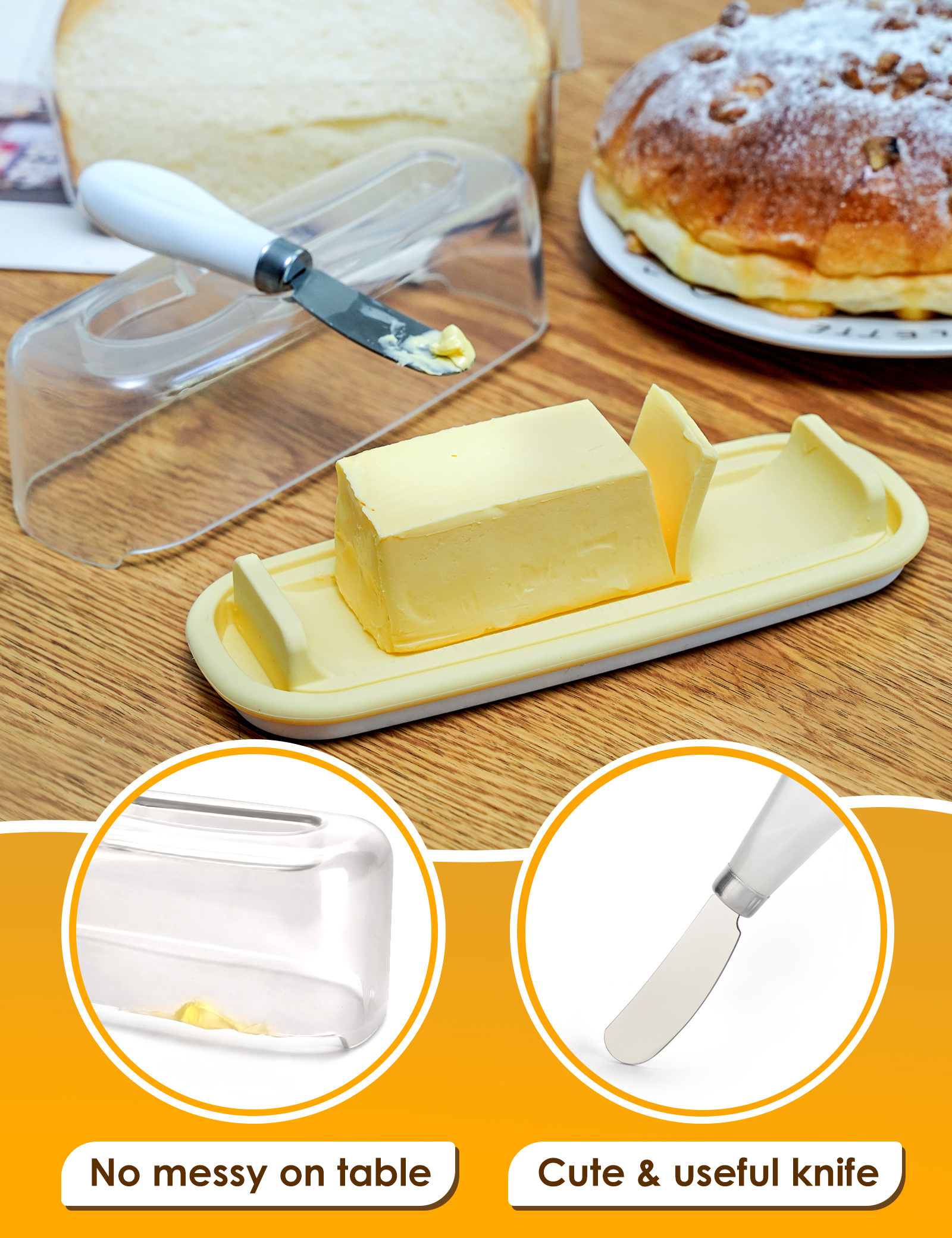 OEM ODM Silicone Base Butter Container Keeper Holder Butter Dish for countertop and fridge with Lid and Stainless Steel Knife