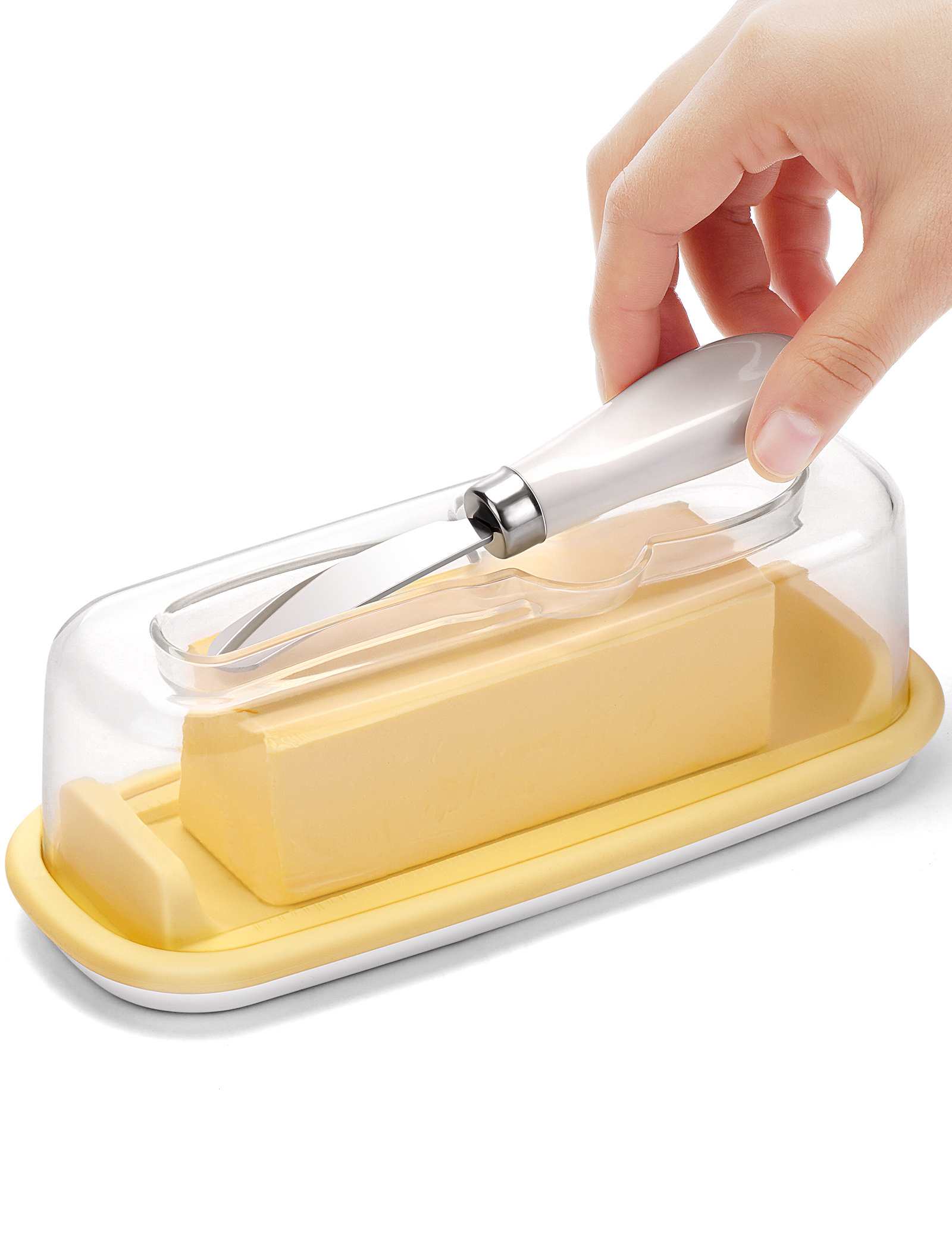 OEM ODM Silicone Base Butter Container Keeper Holder Butter Dish for countertop and fridge with Lid and Stainless Steel Knife