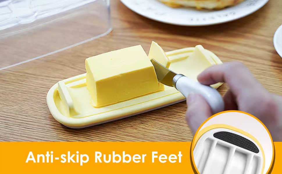 OEM ODM Silicone Base Butter Container Keeper Holder Butter Dish for countertop and fridge with Lid and Stainless Steel Knife