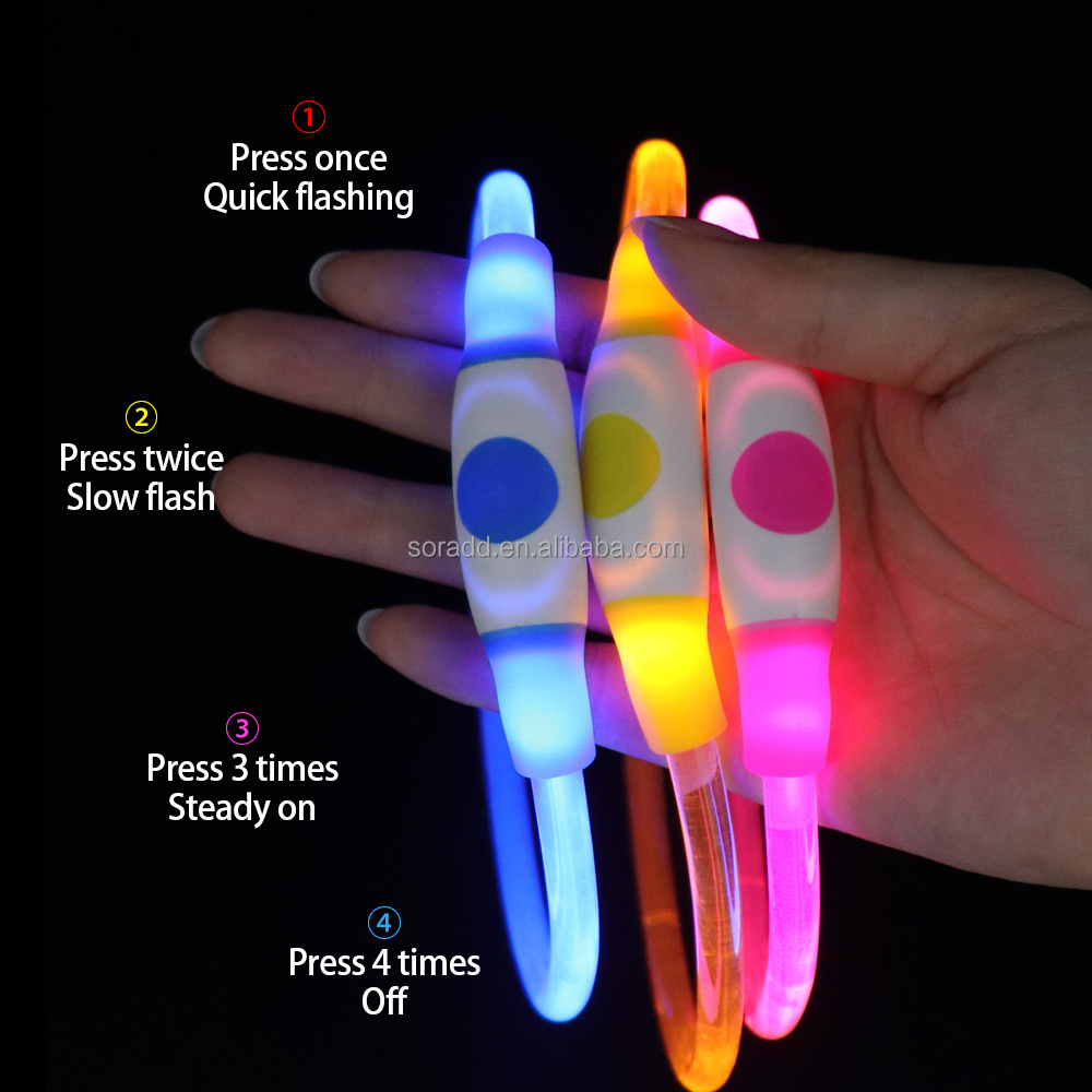 Factory Price Replaceable Battery USB LED Glowing Pet Dog Safety Necklace Light Up Glow Collar for Night Walking