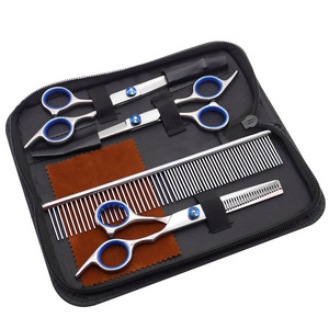 Professional 4CR Stainless Steel 5 in 1 Titanium Coated Pet Cat Dog Grooming Shears Scissors Kit Set with Safety Round Tip