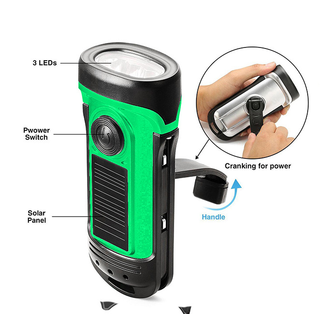 Waterproof Solar Power Dynamo Emergency Solar Hand Crank Portable Lantern Flashlight