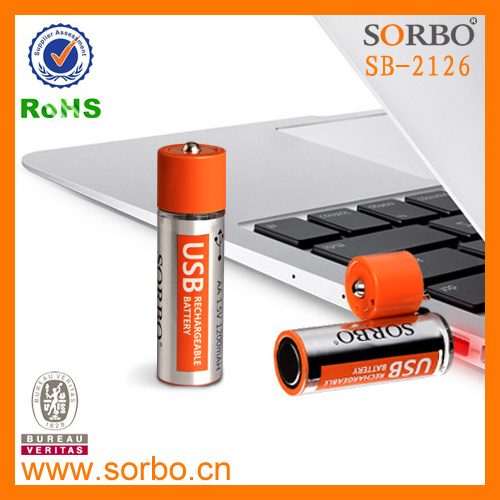 SORBO-2126 Portable 1.5V AA USB Rechargeable Lithium Ion Battery