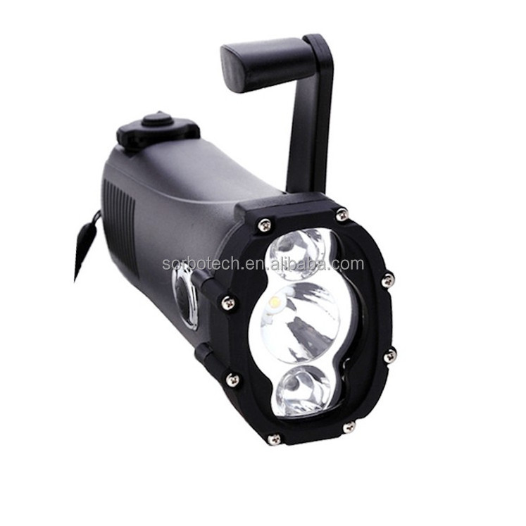 Waterproof and Shockproof Dynamo Hand Crank Flashlight with Phone Charger Rechargeable Flashlight