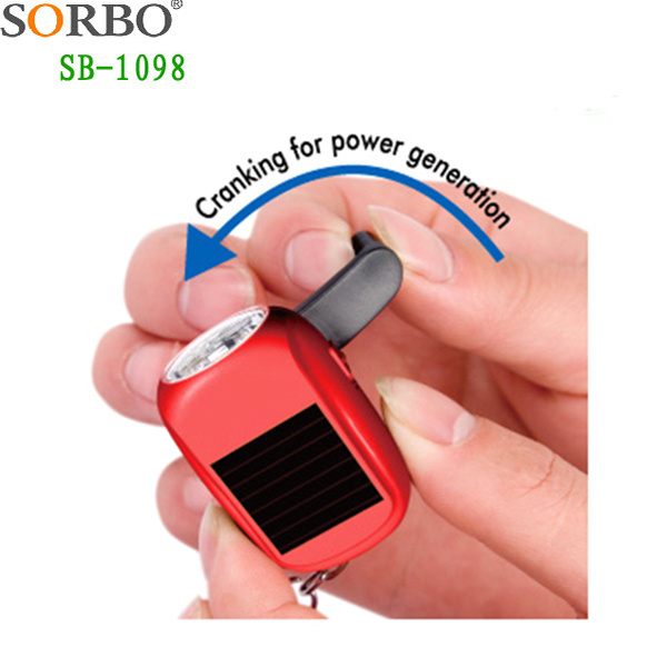 Mini Hand Dynamo LED Solar Flashlight Keychain Finder Hand Crank Winding LED Torch