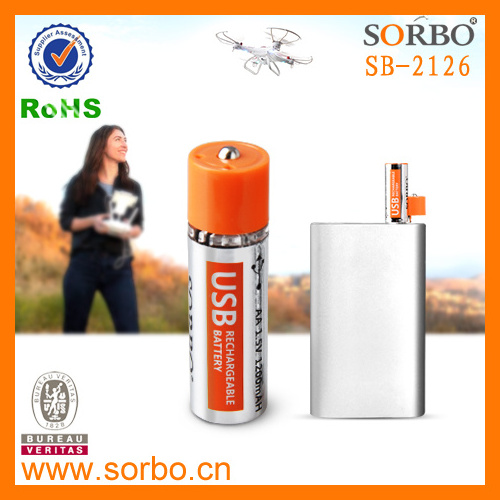 SORBO-2126 Portable 1.5V AA USB Rechargeable Lithium Ion Battery