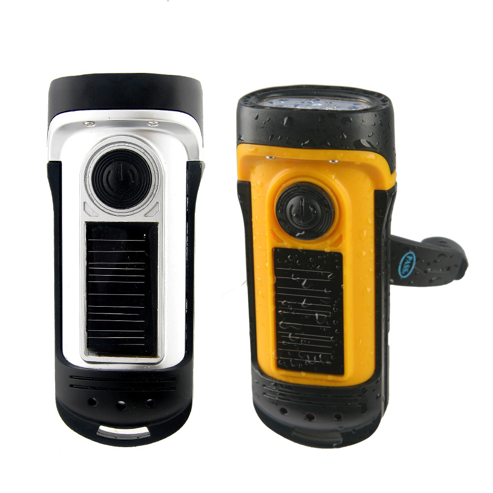 Emergency Waterproof 3 LED Flashlight Solar Powered LED Torch Hand Crank Rechargeable Flashlight