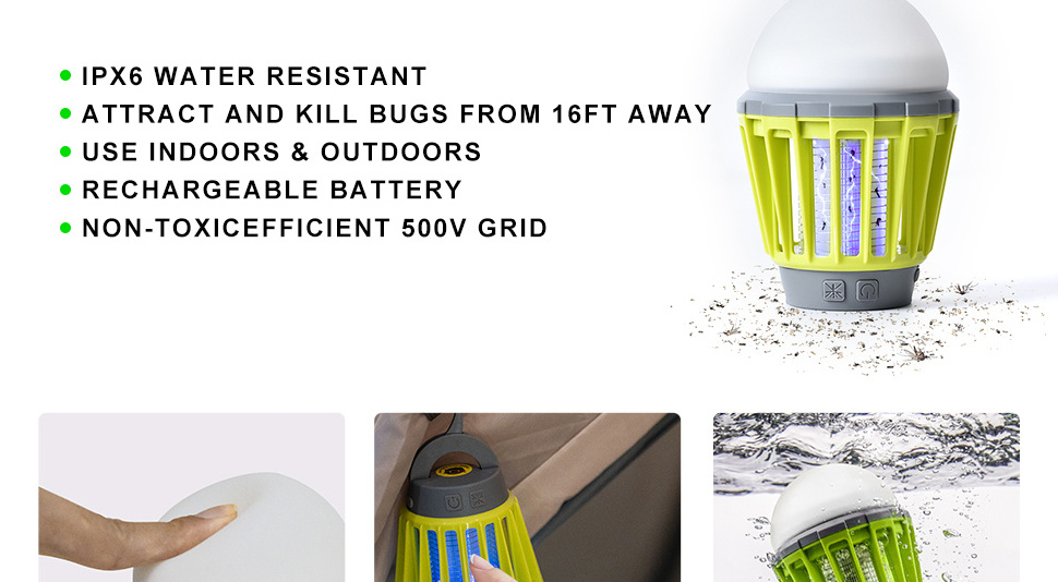 2 in 1 Rechargeable Outdoor Eco-Friendly Waterproof Pest Control Insect Killer Bug Zapper anti mosquito bulb