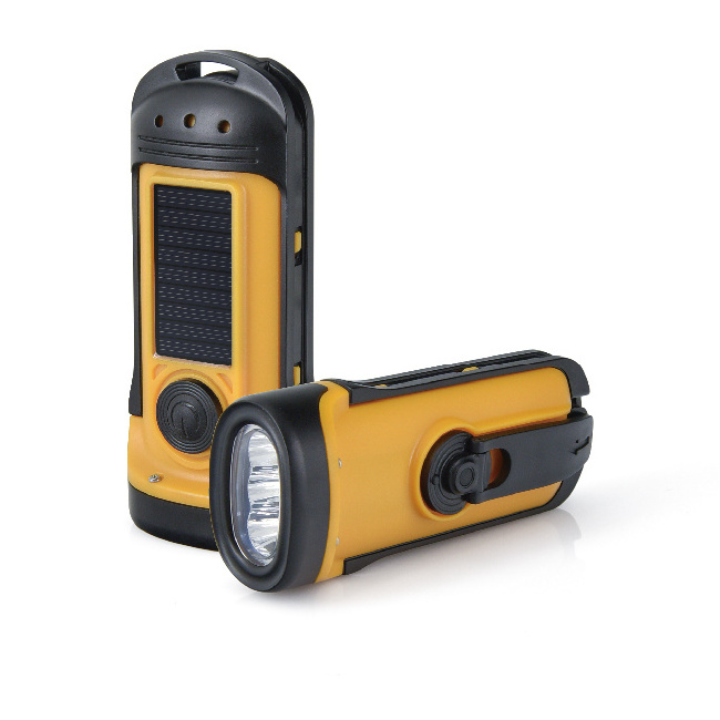 Emergency Waterproof 3 LED Flashlight Solar Powered LED Torch Hand Crank Rechargeable Flashlight