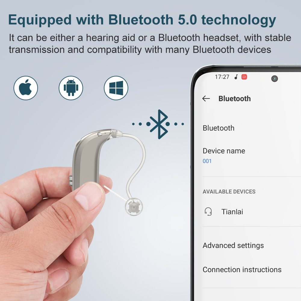 BTE Wireless USB Rechargeable Hearing Amplifier Digital Bluetooth Hearing Aids Earphone for the Deaf