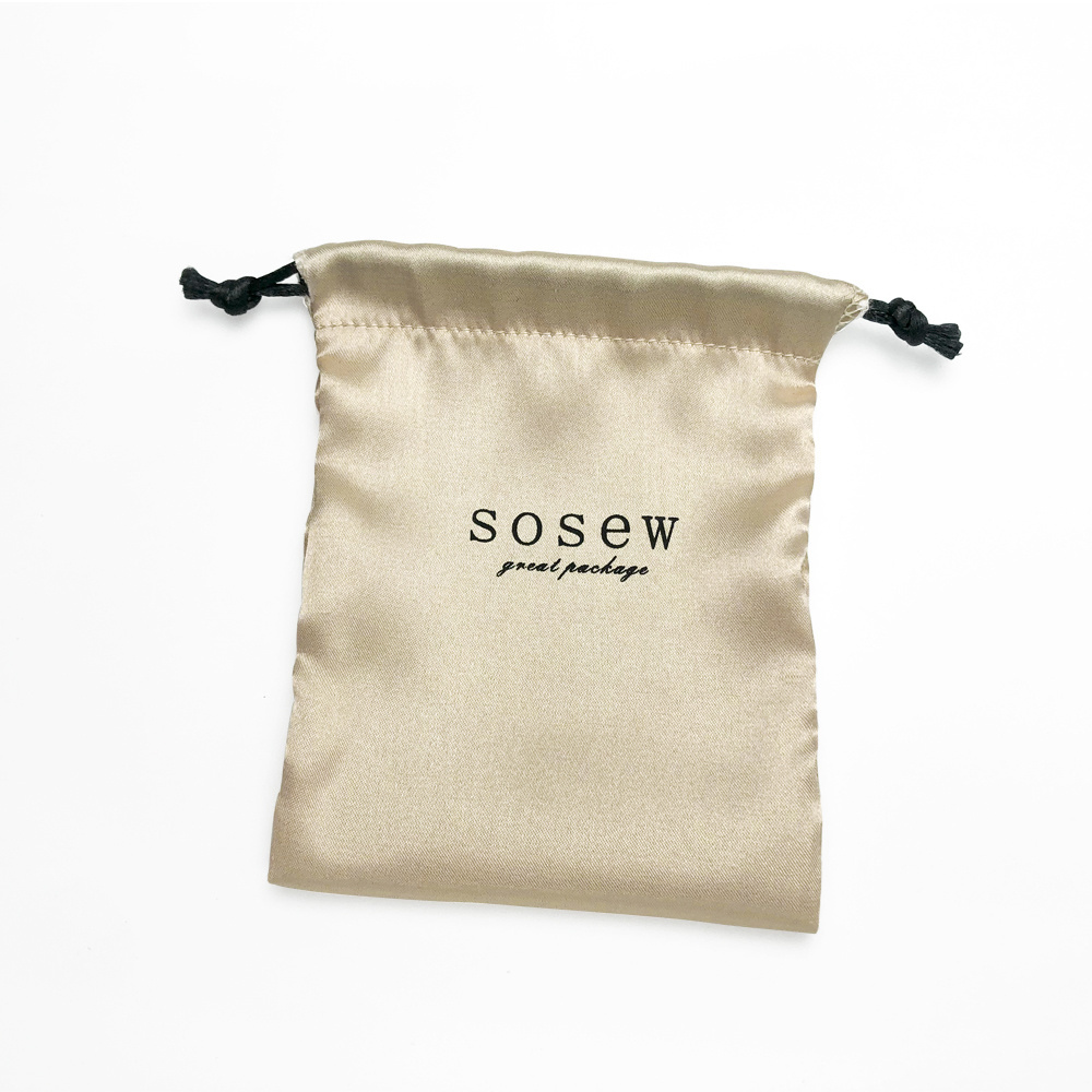 SoSew high quality luxury gift packaging drawstring bag custom satin dust pouch with string