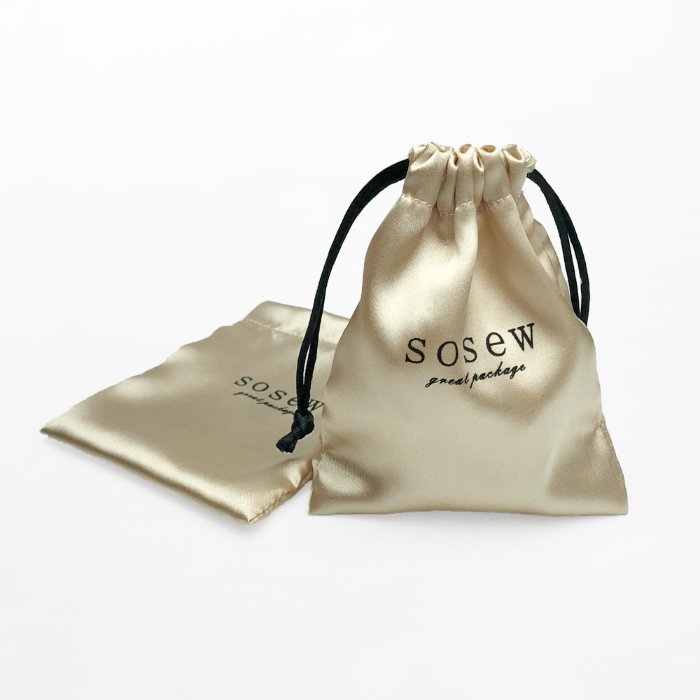 SoSew high quality luxury gift packaging drawstring bag custom satin dust pouch with string