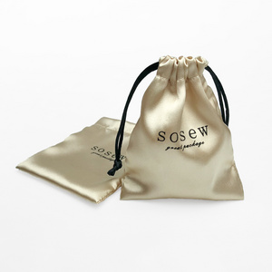 SoSew high quality luxury gift packaging drawstring bag custom satin dust pouch with string