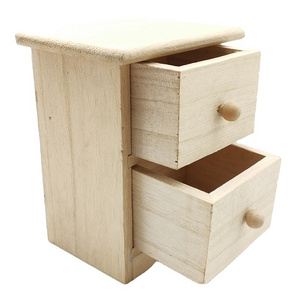 Mini unfinished wooden toy box with two drawers small gift box