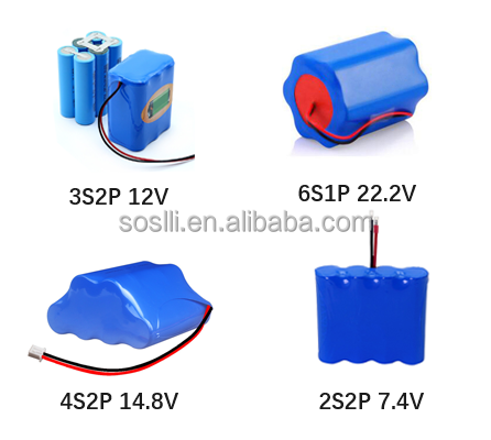 Customized rechargeable 18650 lithium LiFePO4 battery pack 3.2V  6.4V  9.6V 12.8V 3.7V 7.4V 11V  14.8V 18V 22V 24V battery