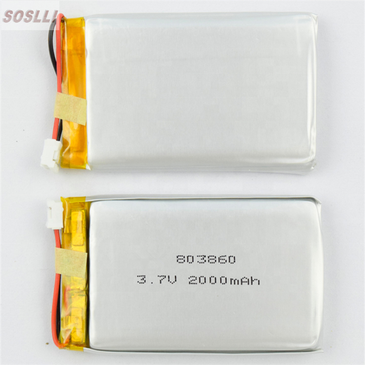 SOSLLI Li-Polymer Flexible Rechargeable Battery Lipo 803860 3.7V 2000Mah Li-Ion Battery