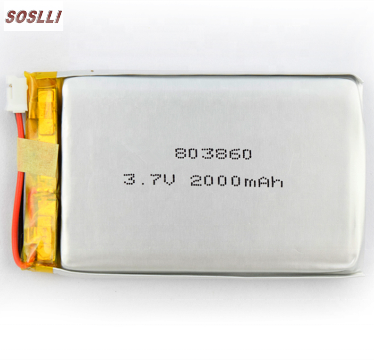 SOSLLI Li-Polymer Flexible Rechargeable Battery Lipo 803860 3.7V 2000Mah Li-Ion Battery