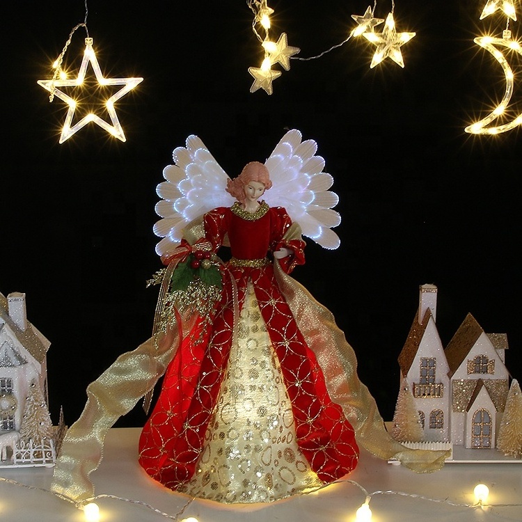 SOTE Battery Operated Red And Gold LED Light Christmas Angel Figurine 16