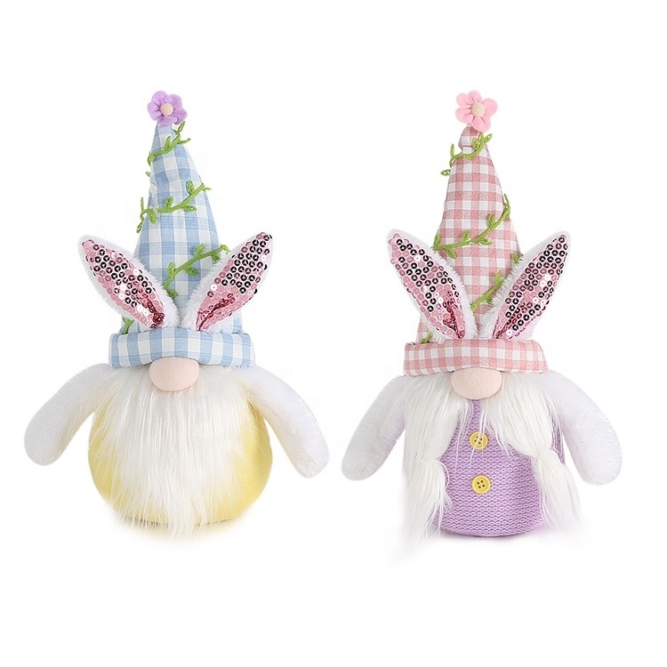 SOTE E1025AB Yellow Sitting Rabbit Ears Easter Gnomes Plaid Design Mini Purple Christmas Gnomes Plush Toy