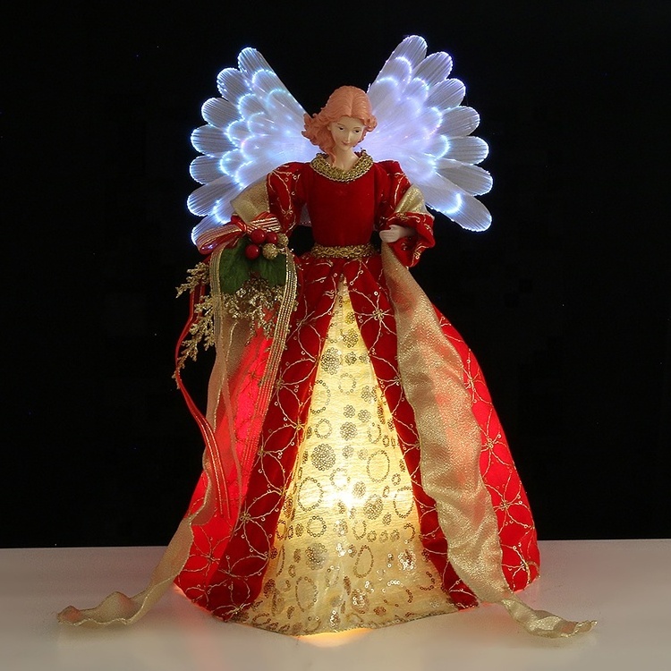 SOTE Battery Operated Red And Gold LED Light Christmas Angel Figurine 16