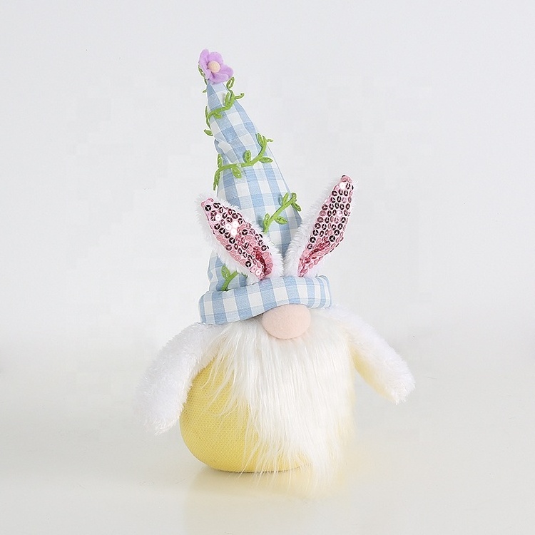 SOTE E1025AB Yellow Sitting Rabbit Ears Easter Gnomes Plaid Design Mini Purple Christmas Gnomes Plush Toy