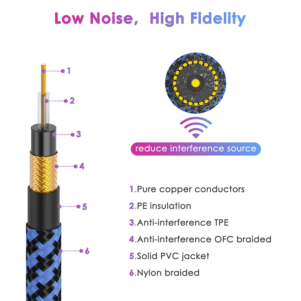 Musical Instrument Noiseless 6.35 Colored Braid Jack Instrument Electric Guitar Cables Tweed Guitar Cable Guitar Cable