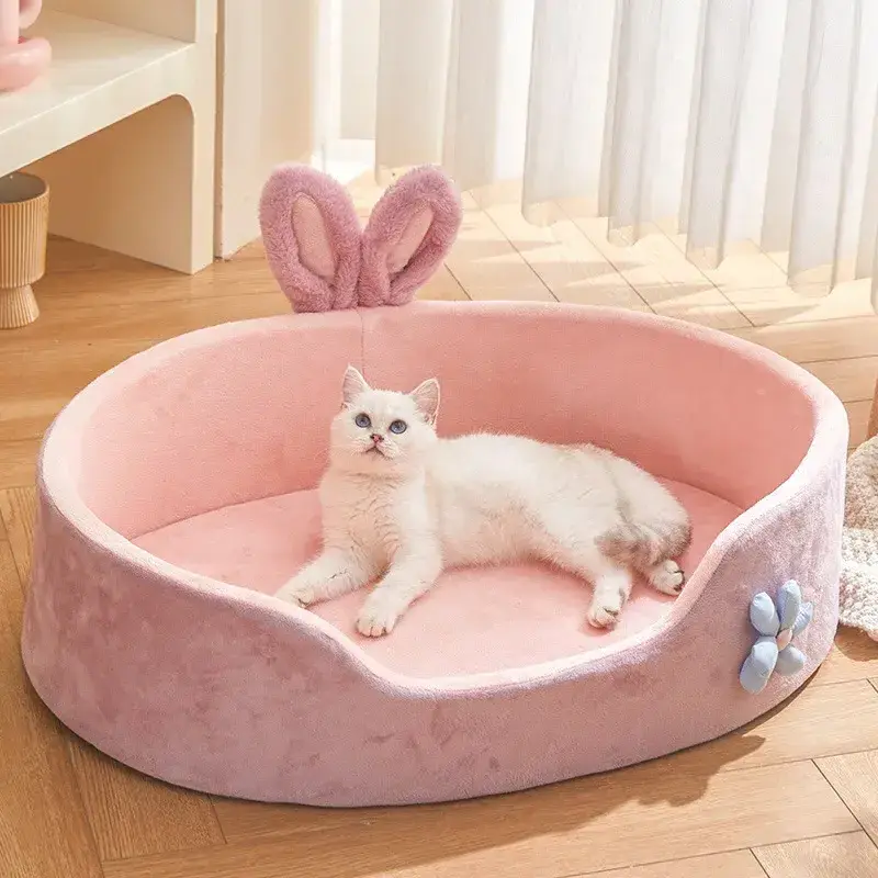 Princess Dog Bed Semi-Enclosed Pink Pet Mat Bed Keeps Warm And Deep Sleeping All Seasons Super Soft Machine Washable Cat Bed