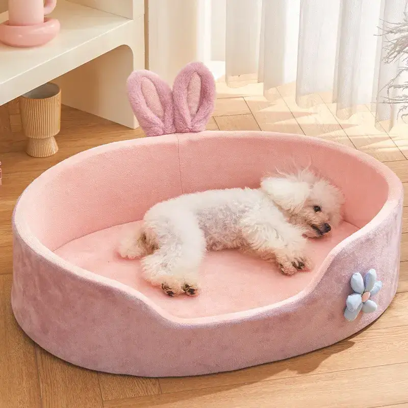 Princess Dog Bed Semi-Enclosed Pink Pet Mat Bed Keeps Warm And Deep Sleeping All Seasons Super Soft Machine Washable Cat Bed