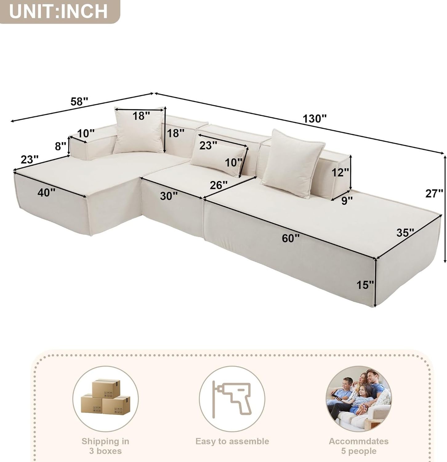 Nordic House Furniture Sofa Set Simple Assembly-Free Couch Living Room With Chaise Longue Sectional Fabric Sofa