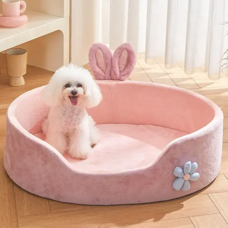 Princess Dog Bed Semi-Enclosed Pink Pet Mat Bed Keeps Warm And Deep Sleeping All Seasons Super Soft Machine Washable Cat Bed