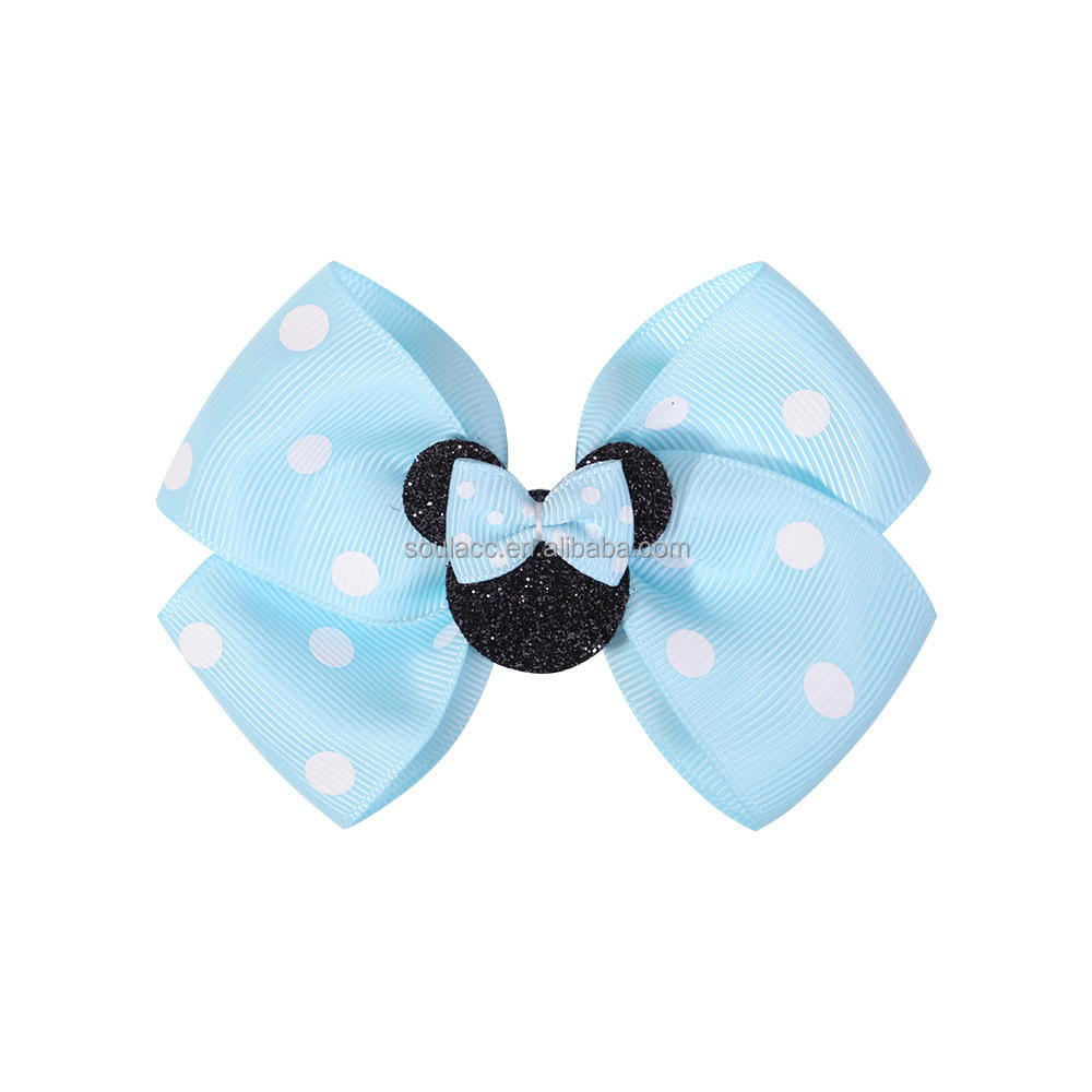 New Hot Sale Kids Hairclips Glitter Mickey Mouse Ears Bowknot Hairpins for Girls Hair Accessories