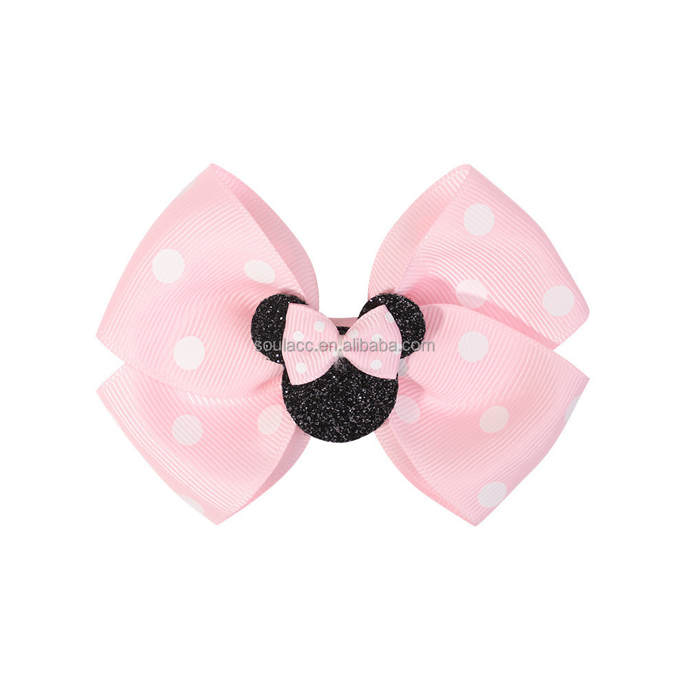 New Hot Sale Kids Hairclips Glitter Mickey Mouse Ears Bowknot Hairpins for Girls Hair Accessories