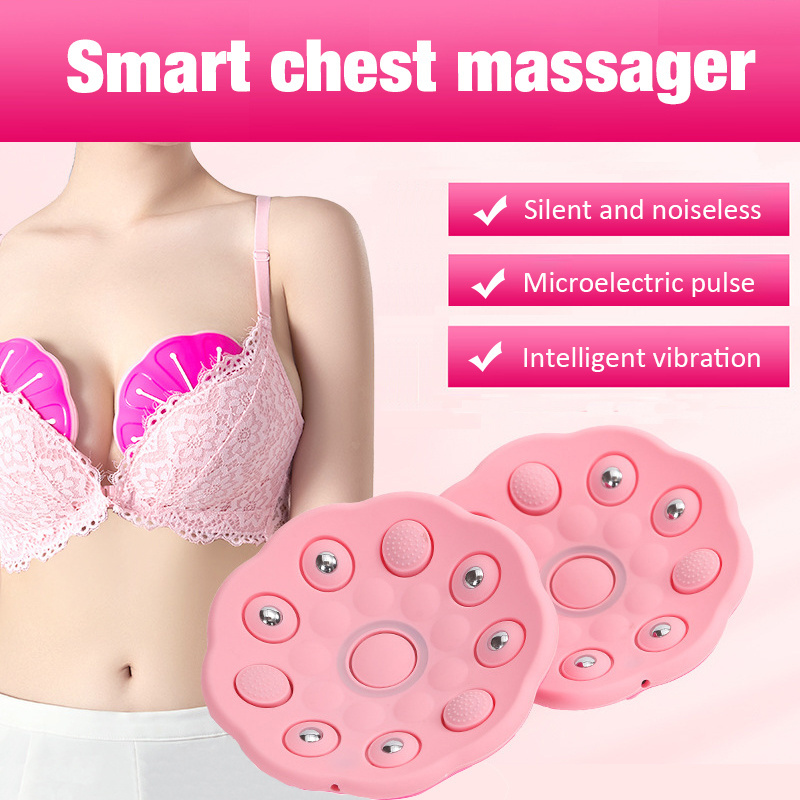 Remote control  EMS tens smart chest massage silicone vibration heating blue red lighting skincare waterproof  breast massage