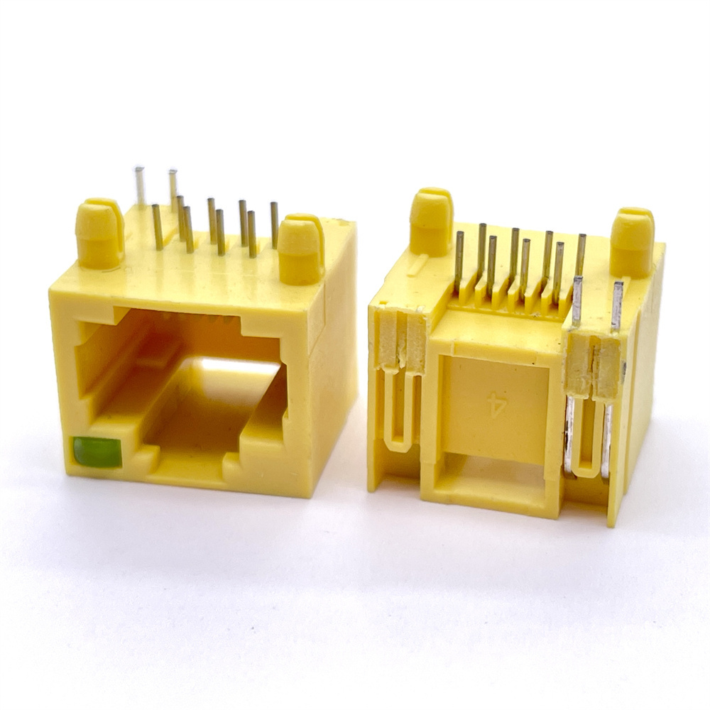 Soulin Rj45 Single Ports Female Connector Plug 8p8c Female Pcb Mount Modular Jack Yellow Color Rj45 Panel Mount Connector