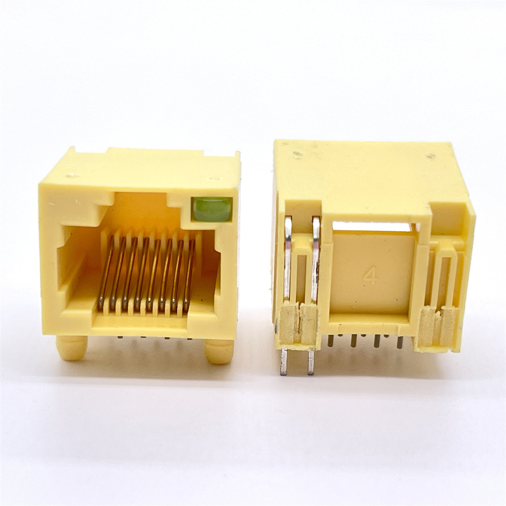 Soulin Rj45 Single Ports Female Connector Plug 8p8c Female Pcb Mount Modular Jack Yellow Color Rj45 Panel Mount Connector