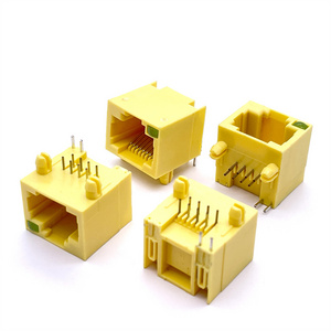 Soulin Rj45 Single Ports Female Connector Plug 8p8c Female Pcb Mount Modular Jack Yellow Color Rj45 Panel Mount Connector