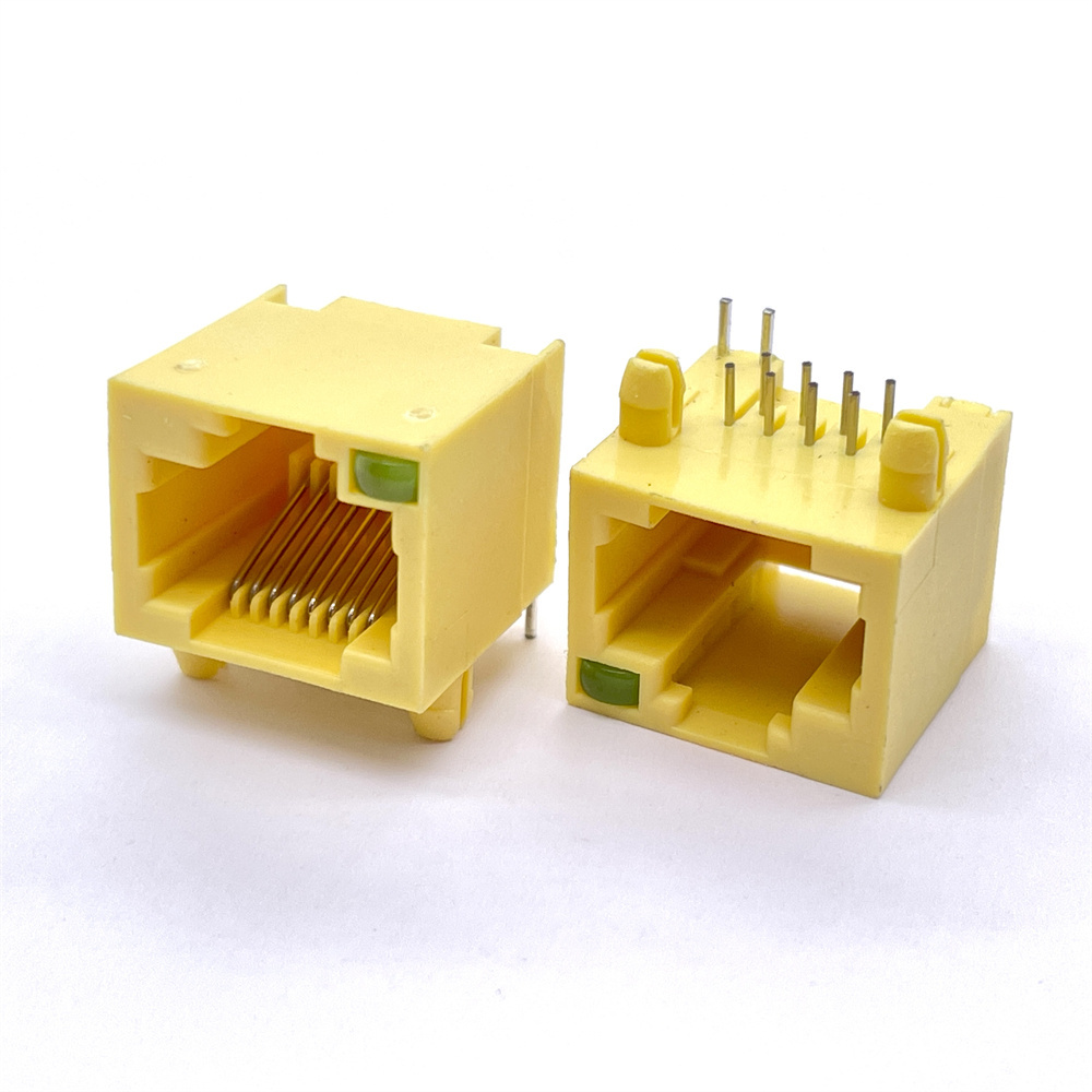 Soulin Rj45 Single Ports Female Connector Plug 8p8c Female Pcb Mount Modular Jack Yellow Color Rj45 Panel Mount Connector