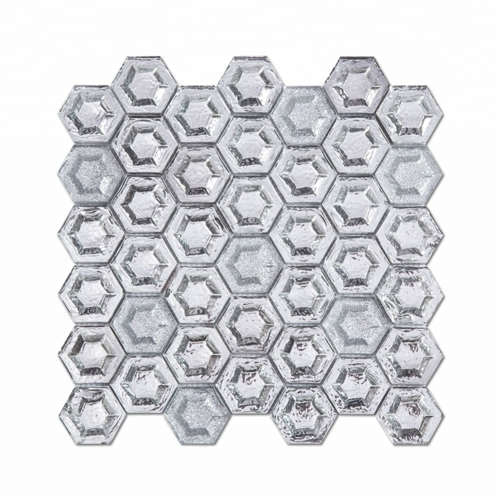 Glossy Shining Silver Hexagon Mosaic Tile Glass Mosaic for Floor Decoration