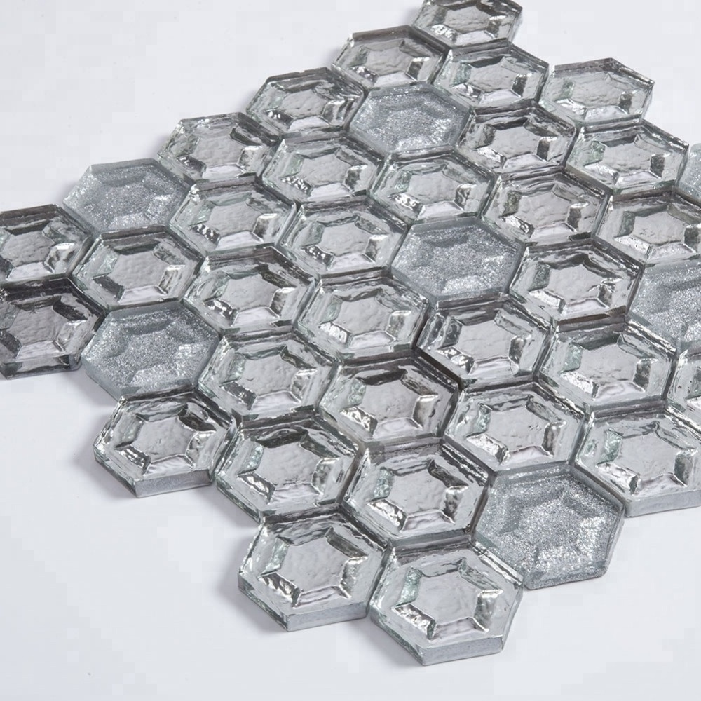 Glossy Shining Silver Hexagon Mosaic Tile Glass Mosaic for Floor Decoration