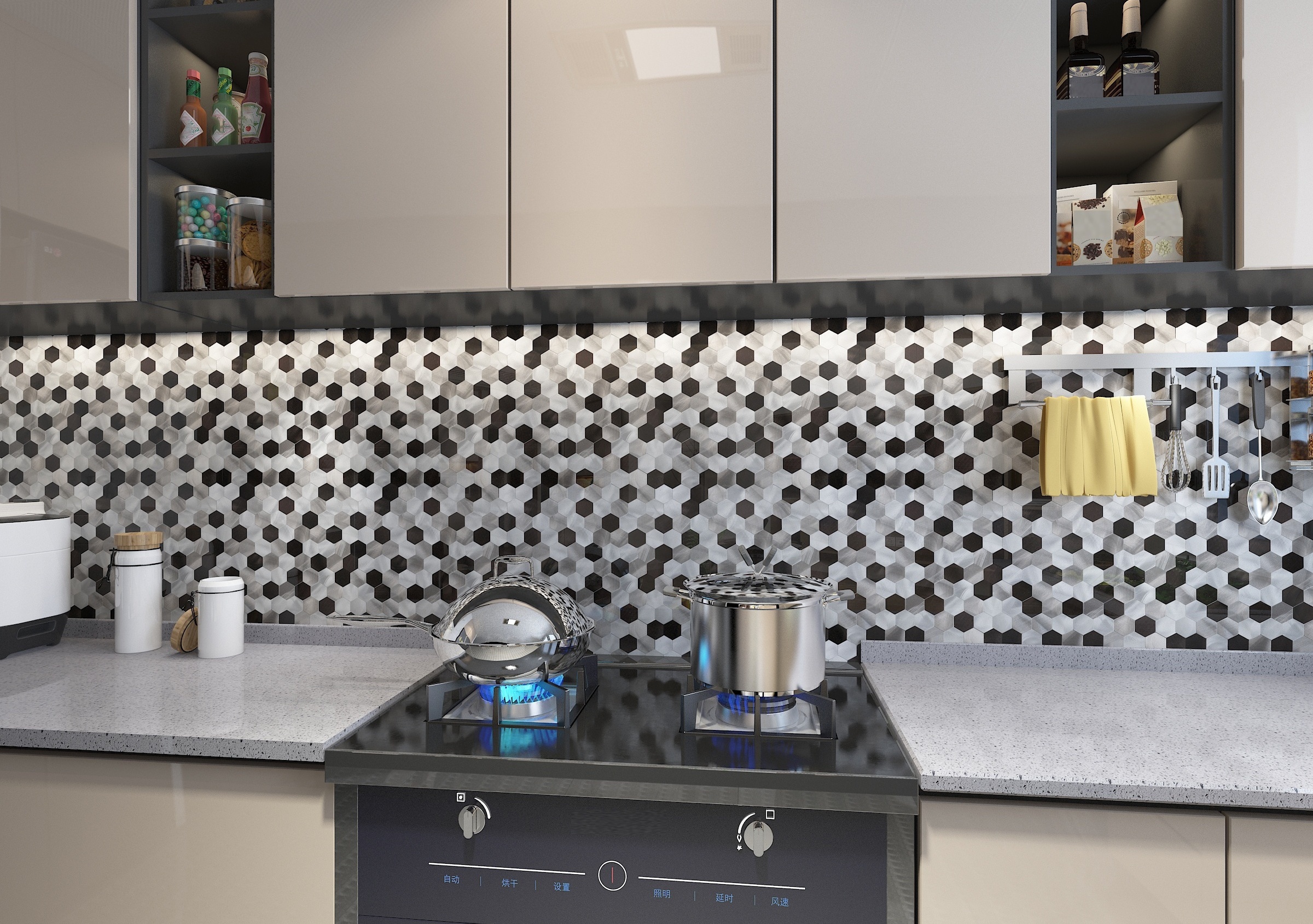 Silver and Black Aluminum Composite Panel Hexagon Mosaic Tile for Backsplash