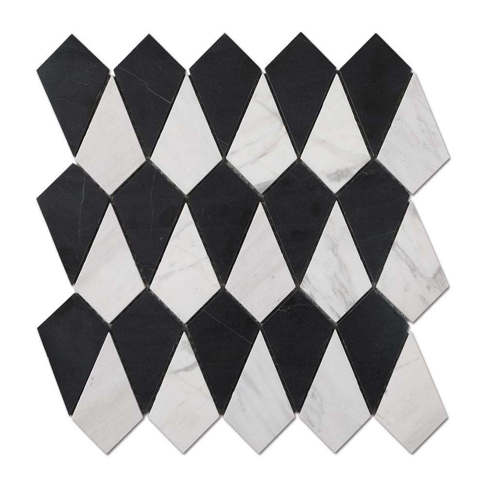 Black Nero Marquine mixed Volakas White Marble Mosaic Tiles for Floor