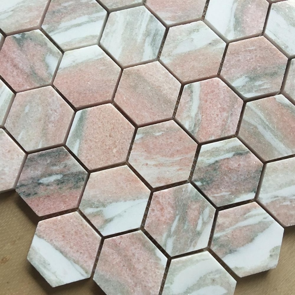 Norway Rose Marble Stone Hexagon Pink Mosaic Tiles for Backsplash