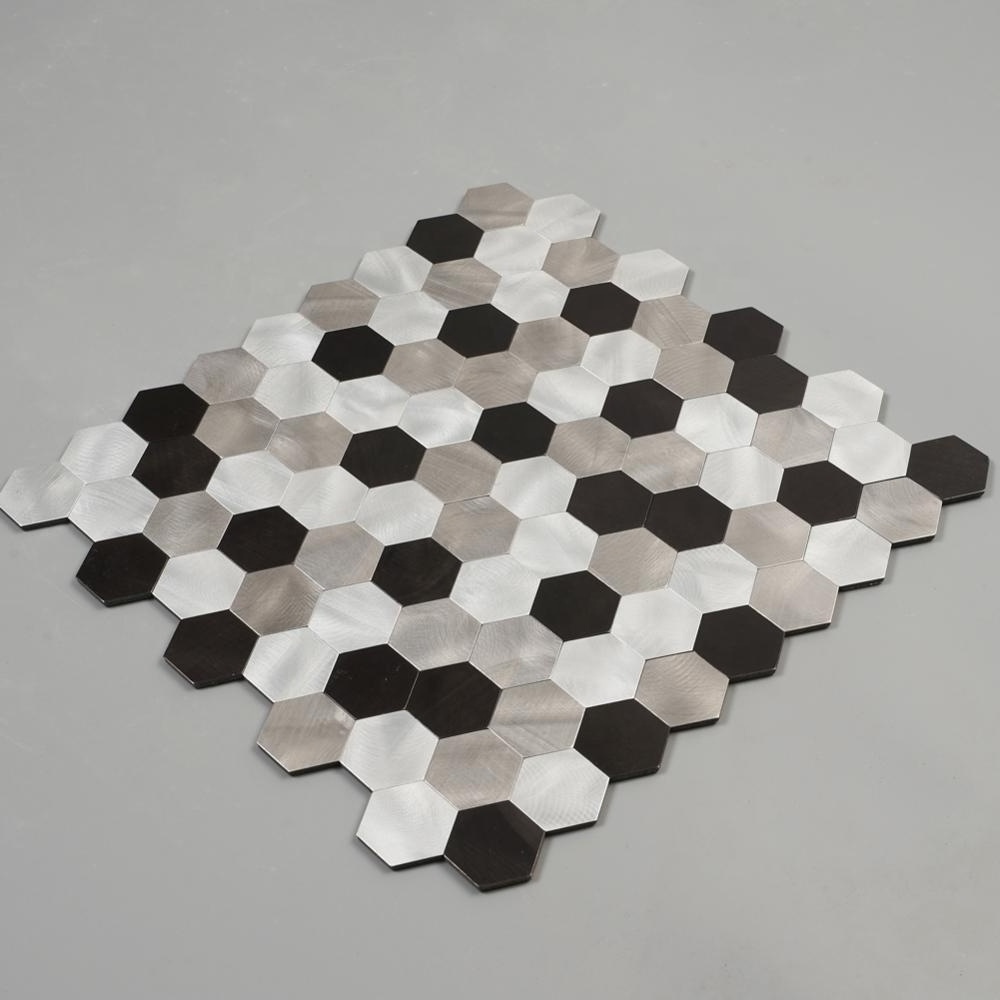 Silver and Black Aluminum Composite Panel Hexagon Mosaic Tile for Backsplash