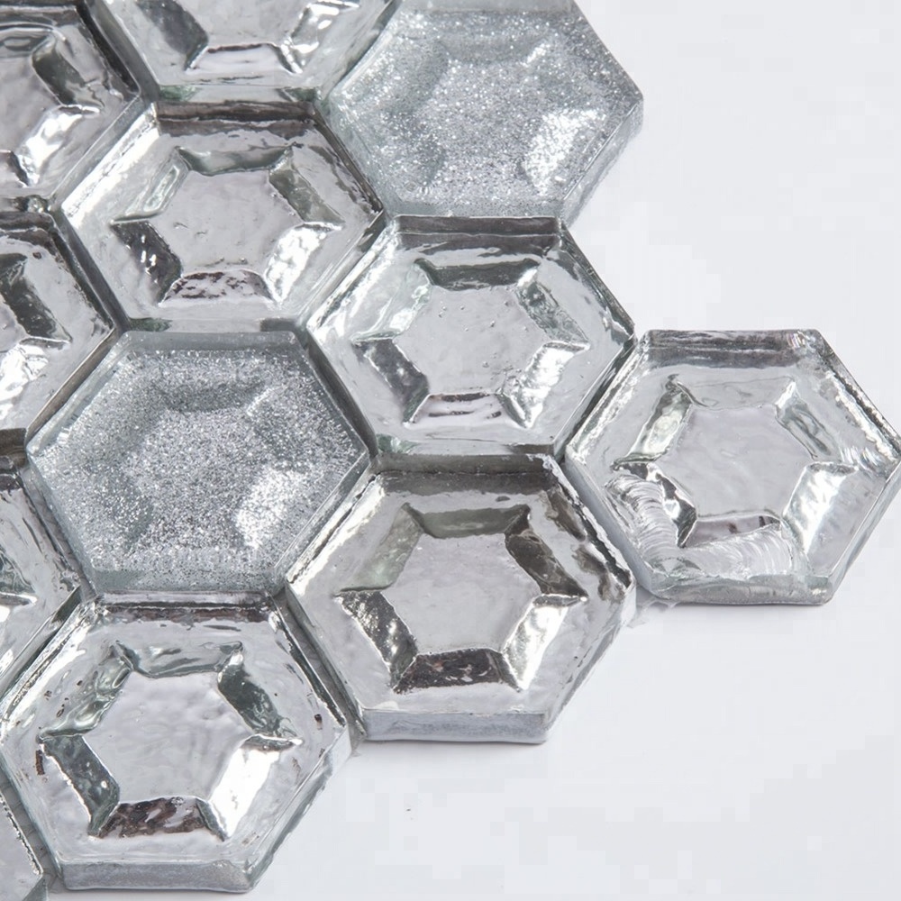 Glossy Shining Silver Hexagon Mosaic Tile Glass Mosaic for Floor Decoration