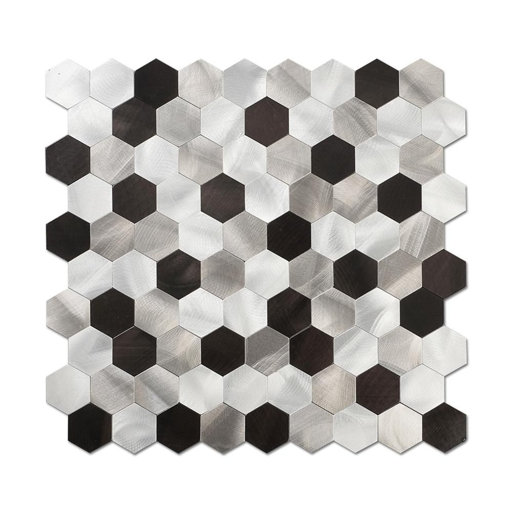 Silver and Black Aluminum Composite Panel Hexagon Mosaic Tile for Backsplash