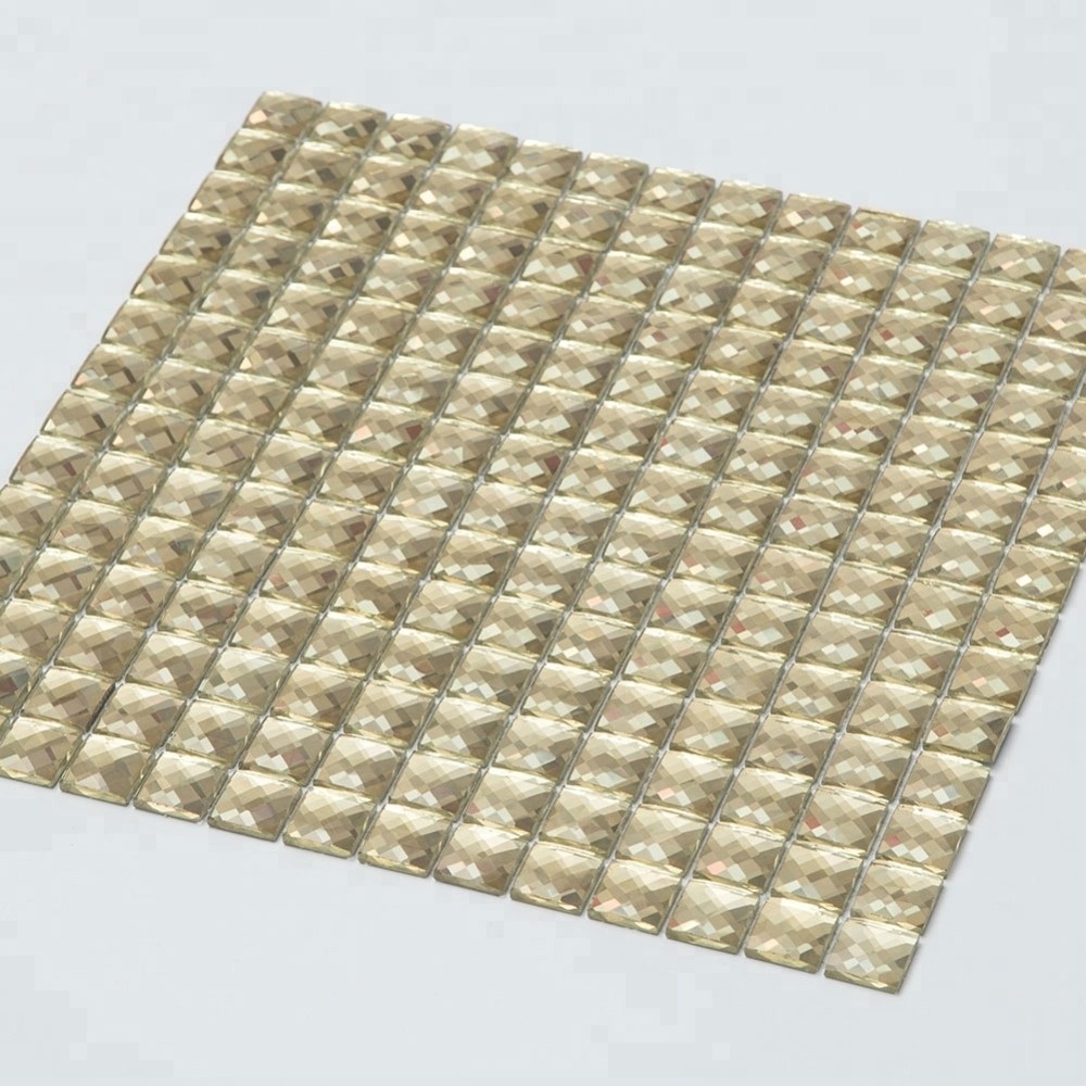 13 Faces Diamond Mirror Square Gold Color Glass Mosaic Tile for Wall