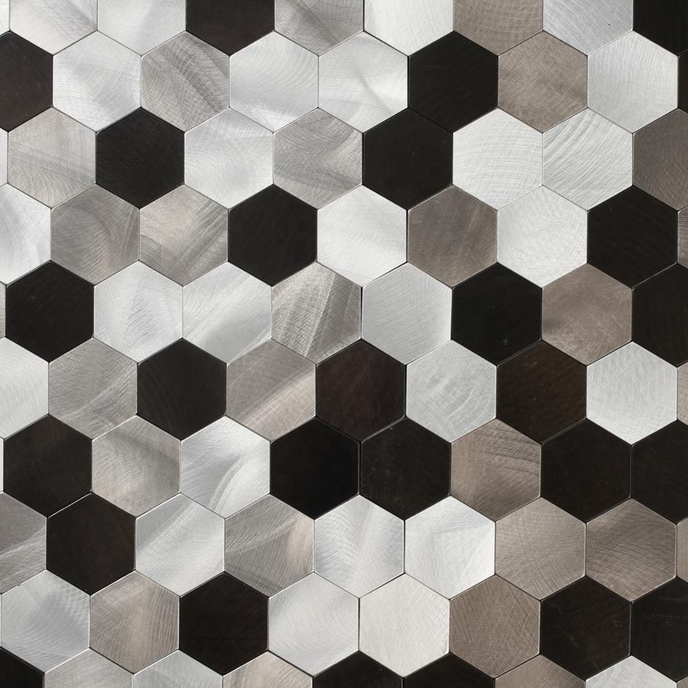 Silver and Black Aluminum Composite Panel Hexagon Mosaic Tile for Backsplash