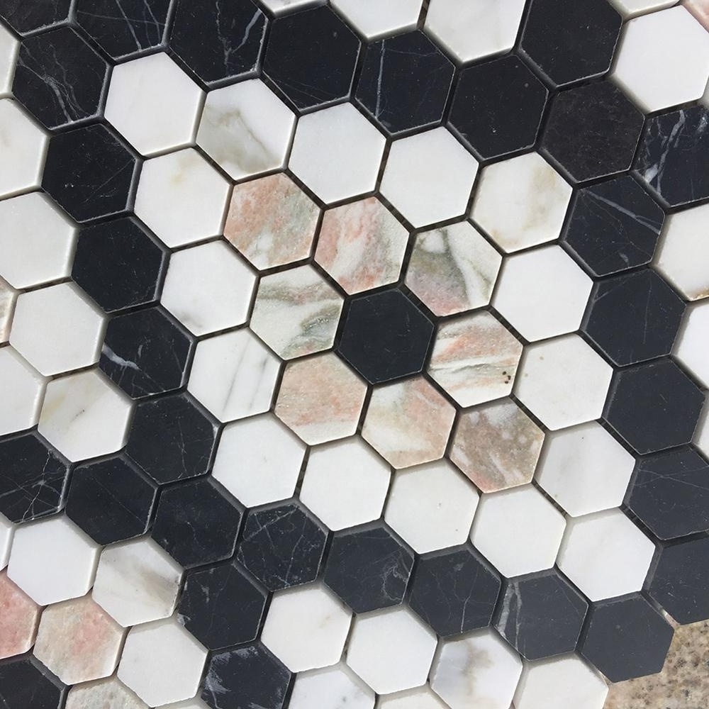 Soulscrafts Mixed Color Natural Stone Hexagon Mosaic Tile  for Kitchen Backsplash